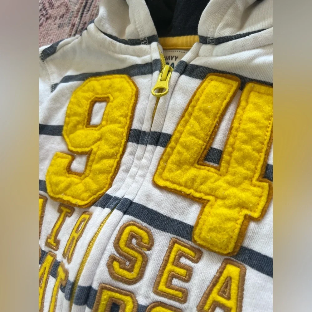 Old Navy White Navy Stripe Yellow Hooded Sweatshirt 2t